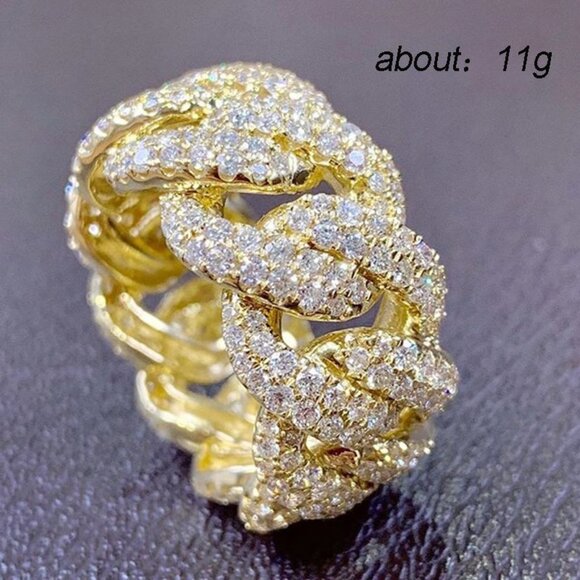 🌸Crystal Zircon Hip Hop Iced Out 18K Gold Plated Mens Diamond Ring, UNVN12381 - Picture 10 of 10